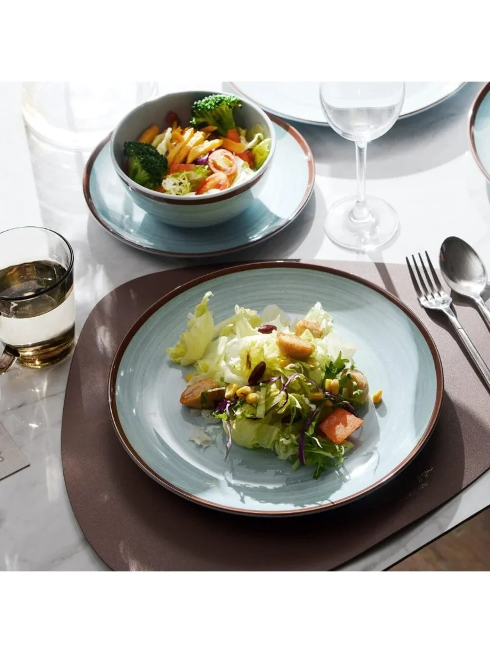 Stylish Mint Blue Melamine Dinnerware Set for 4 - 12 Pcs, Dishwasher Safe & BPA
